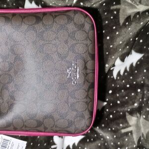 Coach Signature Brown Pouch with Pink Trim *Brand NEW AUTHENTIC